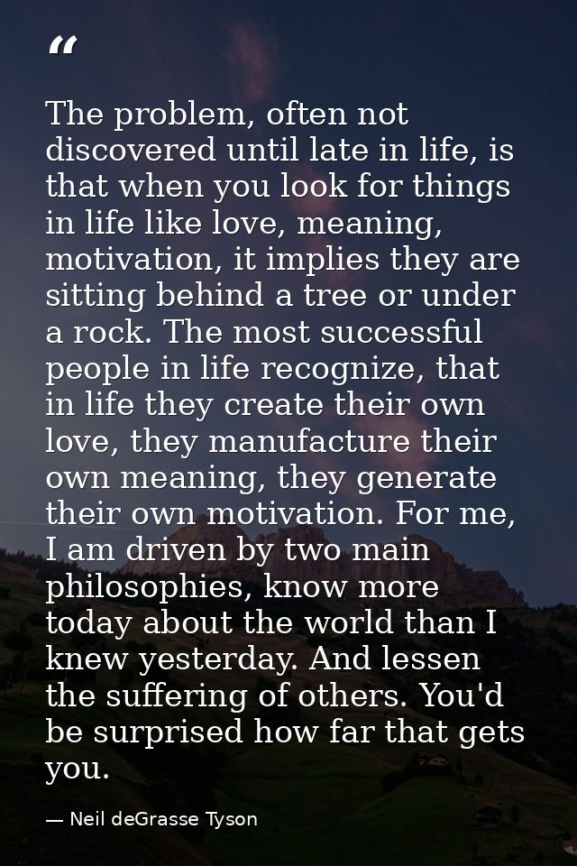 The problem, often not discovered until late in life, is that when you look for things in life like love, meaning, motiv — Neil deGrasse Tyson