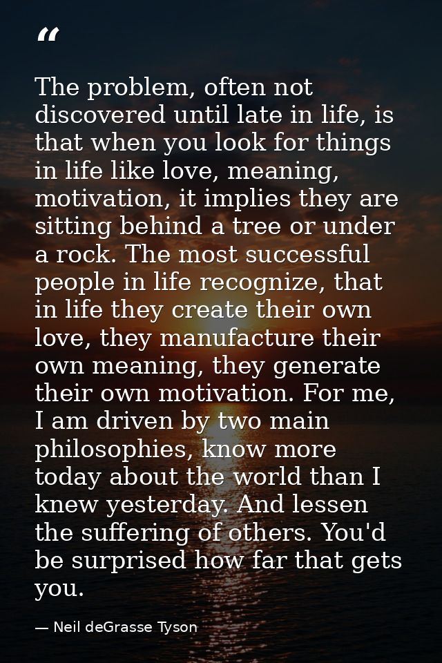 The problem, often not discovered until late in life, is that when you look for things in life like love, meaning, motiv — Neil deGrasse Tyson