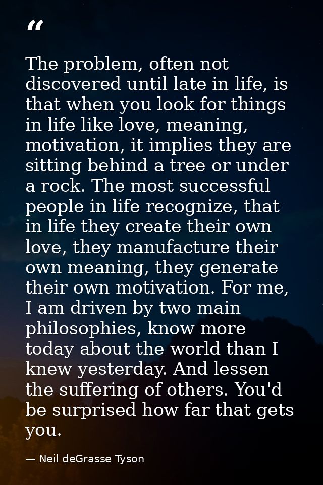 The problem, often not discovered until late in life, is that when you look for things in life like love, meaning, motiv — Neil deGrasse Tyson