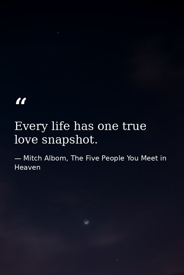Every life has one true love snapshot. — Mitch Albom, The Five People You Meet in Heaven
