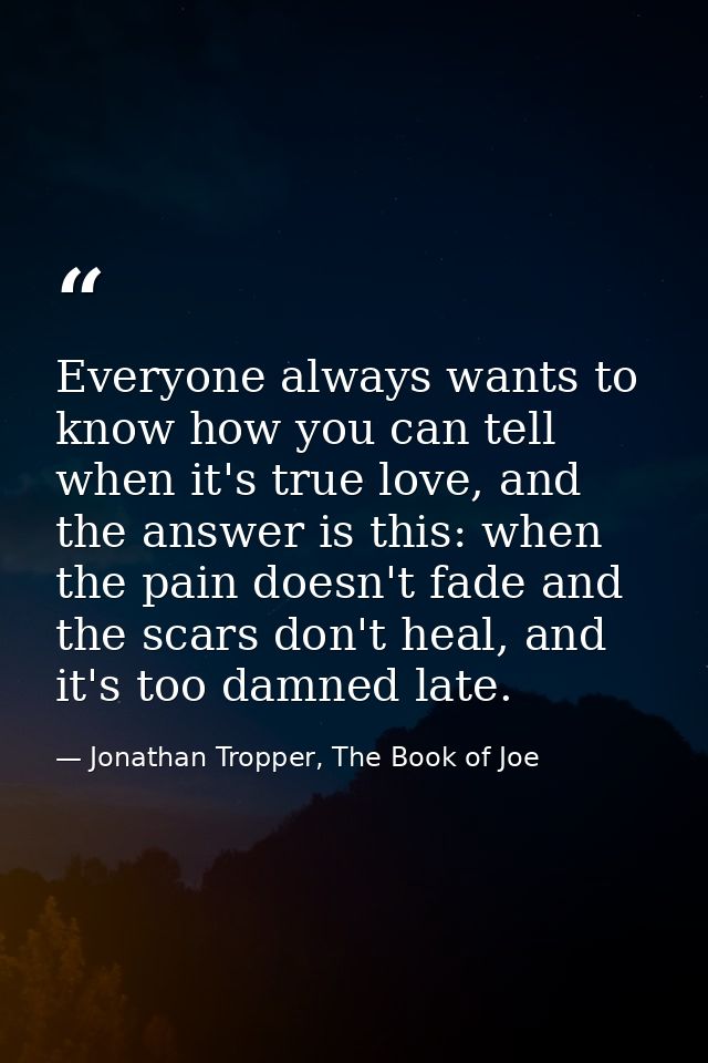 Everyone always wants to know how you can tell when it's true love, and the answer is this: when the pain doesn't fade a — Jonathan Tropper, The Book of Joe