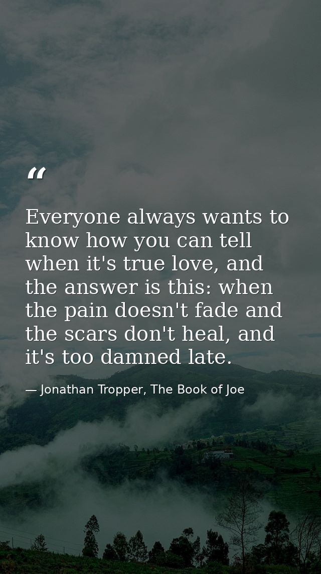 Everyone always wants to know how you can tell when it's true love, and the answer is this: when the pain doesn't fade a — Jonathan Tropper, The Book of Joe