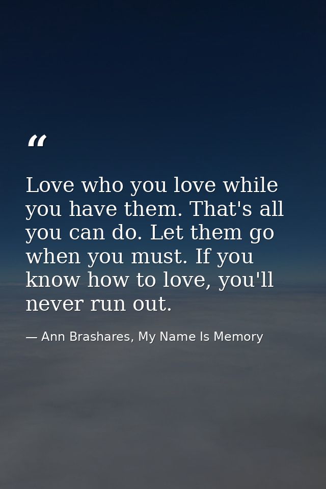 Love who you love while you have them. That's all you can do. Let them go when you must. If you know how to love, you'll — Ann Brashares, My Name Is Memory