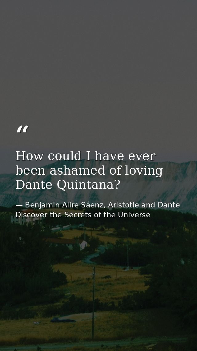 How could I have ever been ashamed of loving Dante Quintana? — Benjamin Alire Sáenz, Aristotle and Dante Discover the Secrets of the Universe