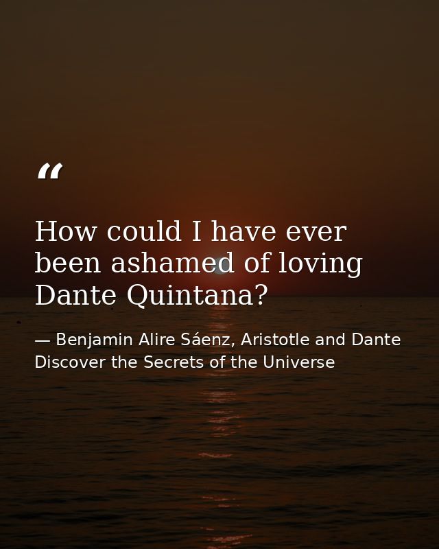 How could I have ever been ashamed of loving Dante Quintana? — Benjamin Alire Sáenz, Aristotle and Dante Discover the Secrets of the Universe