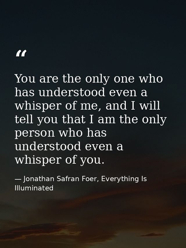 You are the only one who has understood even a whisper of me, and I will tell you that I am the only person who has unde — Jonathan Safran Foer, Everything Is Illuminated