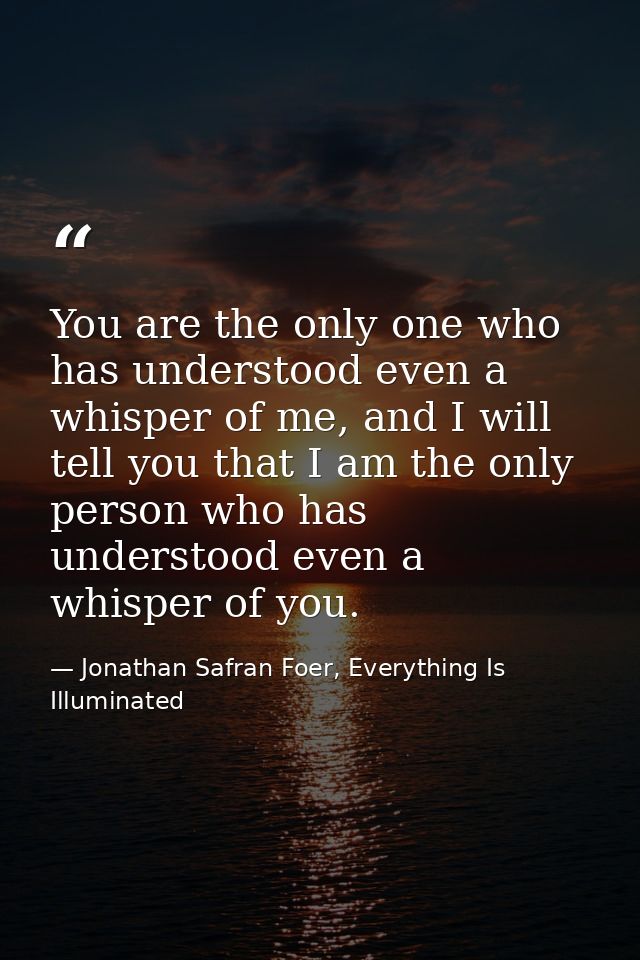 You are the only one who has understood even a whisper of me, and I will tell you that I am the only person who has unde — Jonathan Safran Foer, Everything Is Illuminated