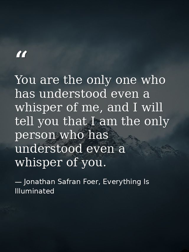 You are the only one who has understood even a whisper of me, and I will tell you that I am the only person who has unde — Jonathan Safran Foer, Everything Is Illuminated