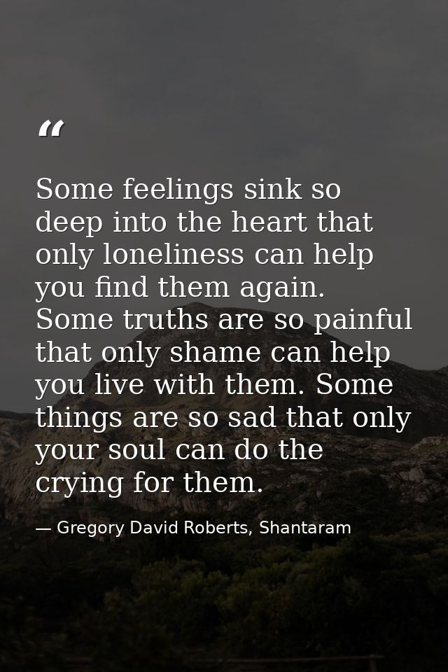 Some feelings sink so deep into the heart that only loneliness can help you find them again. Some truths are so painful  — Gregory David Roberts, Shantaram
