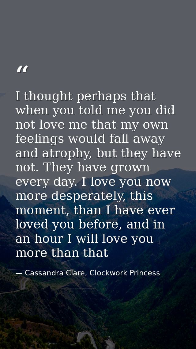 I thought perhaps that when you told me you did not love me that my own feelings would fall away and atrophy, but they h — Cassandra Clare, Clockwork Princess