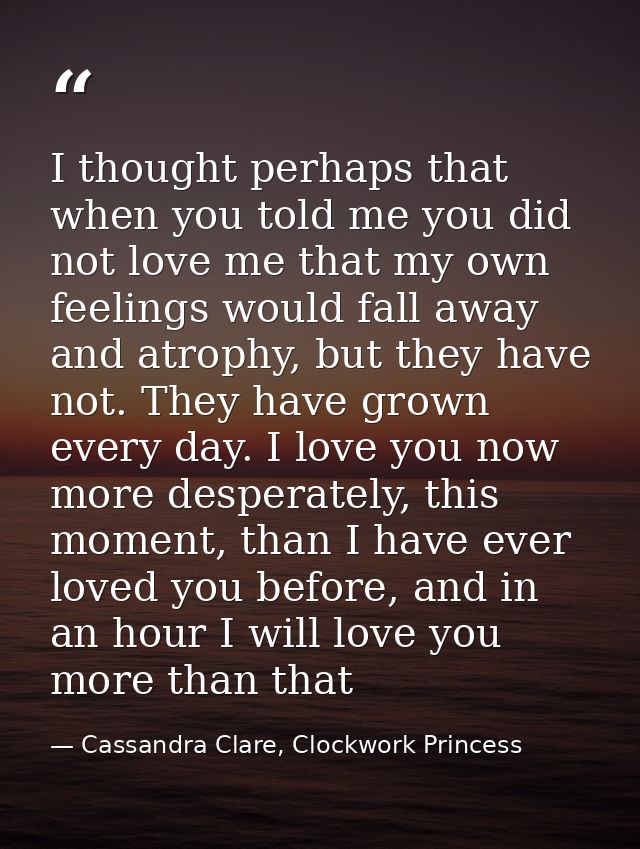 I thought perhaps that when you told me you did not love me that my own feelings would fall away and atrophy, but they h — Cassandra Clare, Clockwork Princess
