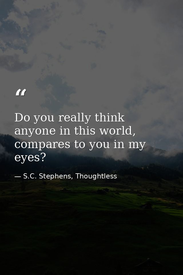 Do you really think anyone in this world, compares to you in my eyes? — S.C. Stephens, Thoughtless
