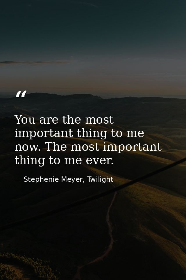 You are the most important thing to me now. The most important thing to me ever. — Stephenie Meyer, Twilight