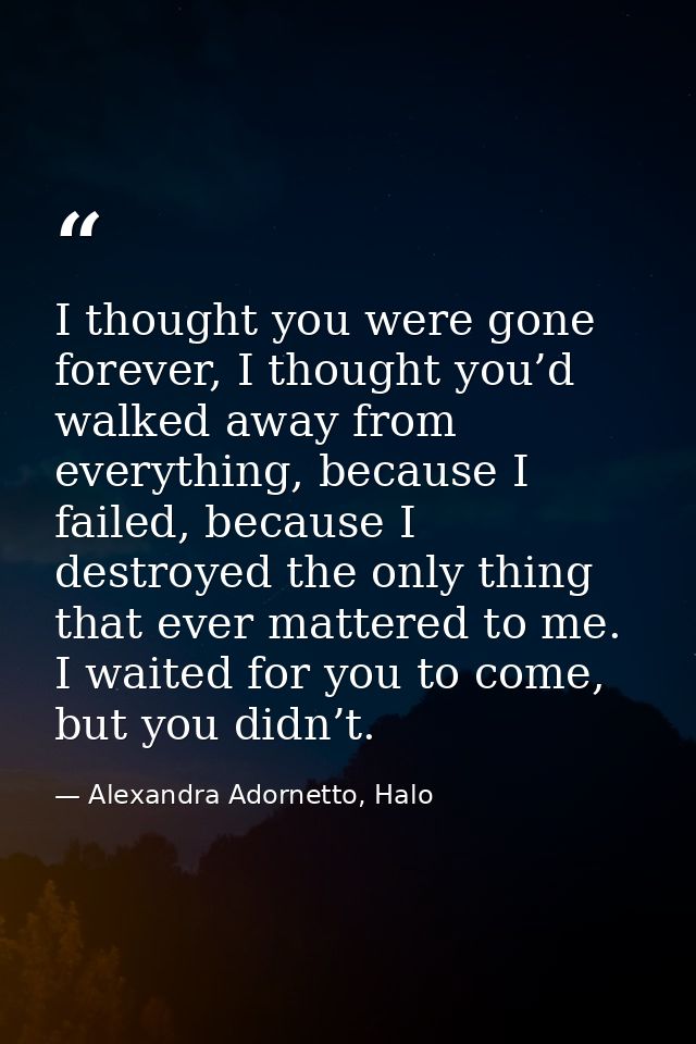 I thought you were gone forever, I thought you’d walked away from everything, because I failed, because I destroyed the  — Alexandra Adornetto, Halo
