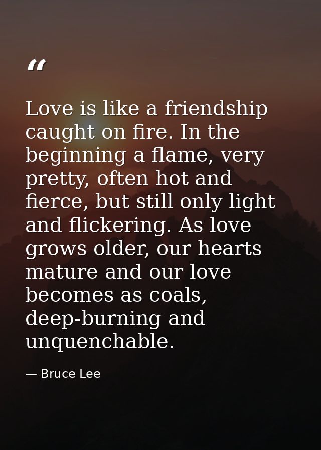 Love is like a friendship caught on fire. In the beginning a flame, very pretty, often hot and fierce, but still only li — Bruce Lee