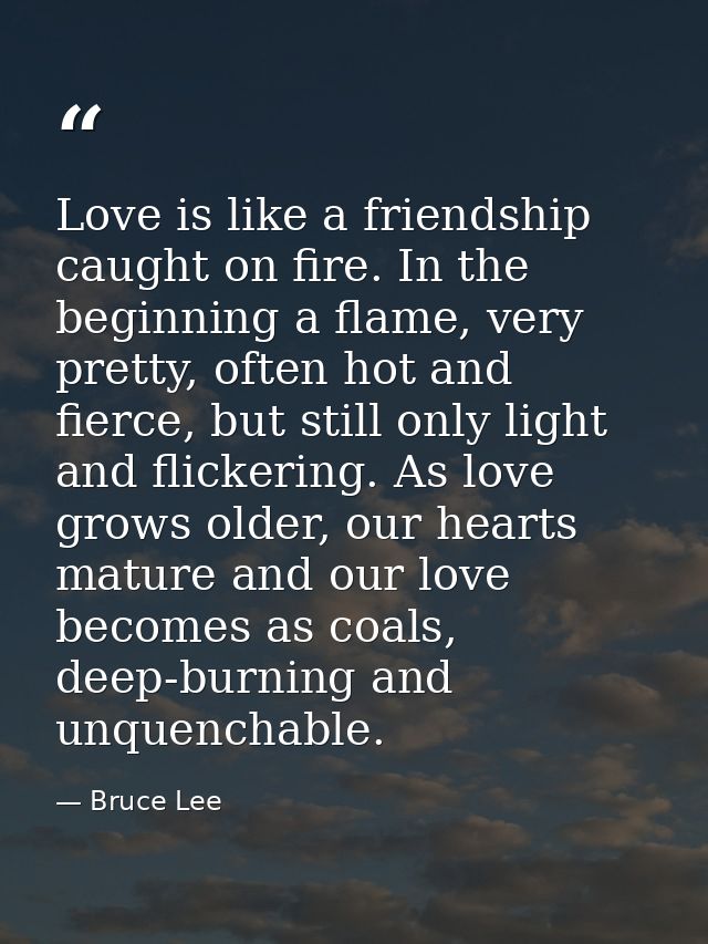 Love is like a friendship caught on fire. In the beginning a flame, very pretty, often hot and fierce, but still only li — Bruce Lee