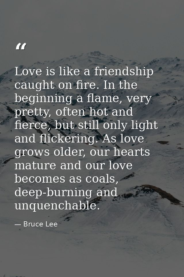 Love is like a friendship caught on fire. In the beginning a flame, very pretty, often hot and fierce, but still only li — Bruce Lee