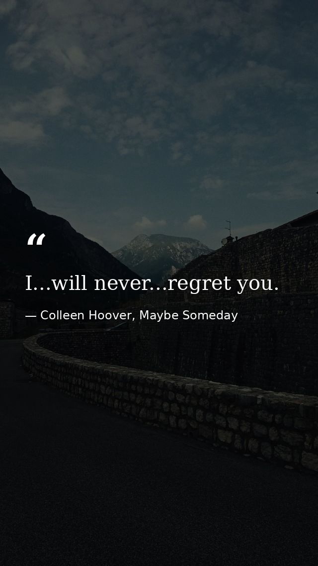 I...will never...regret you. — Colleen Hoover, Maybe Someday