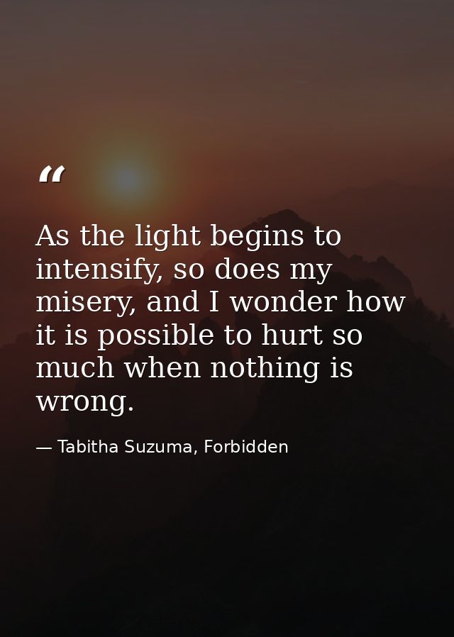 As the light begins to intensify, so does my misery, and I wonder how it is possible to hurt so much when nothing is wro — Tabitha Suzuma, Forbidden
