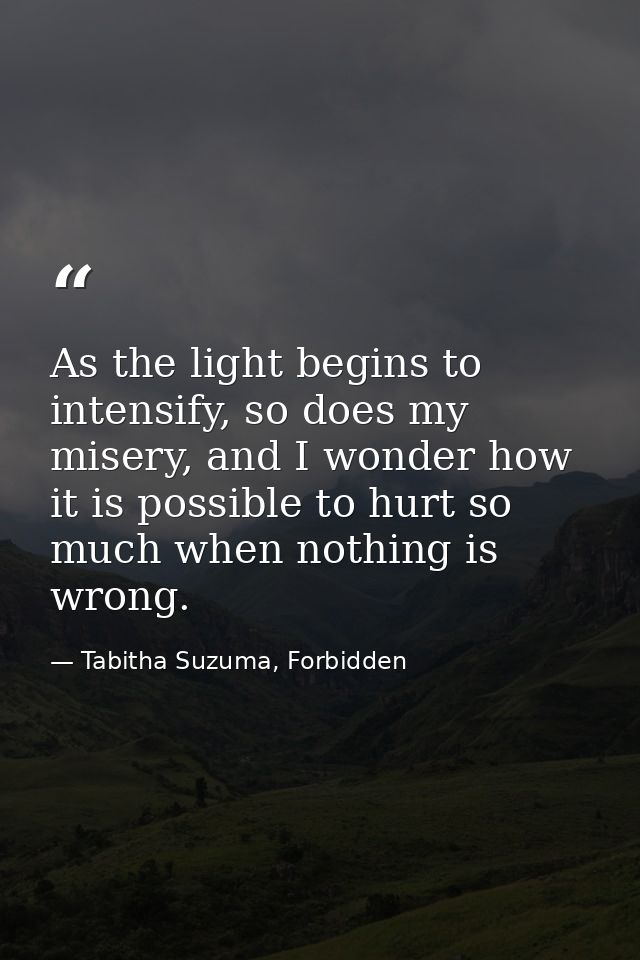 As the light begins to intensify, so does my misery, and I wonder how it is possible to hurt so much when nothing is wro — Tabitha Suzuma, Forbidden