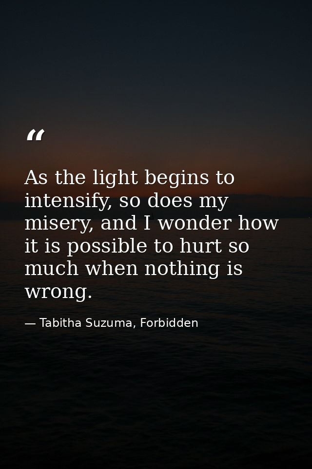 As the light begins to intensify, so does my misery, and I wonder how it is possible to hurt so much when nothing is wro — Tabitha Suzuma, Forbidden