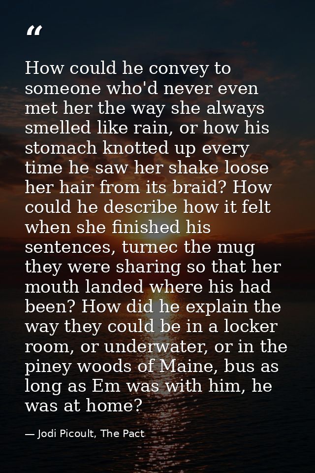 How could he convey to someone who'd never even met her the way she always smelled like rain, or how his stomach knotted — Jodi Picoult, The Pact