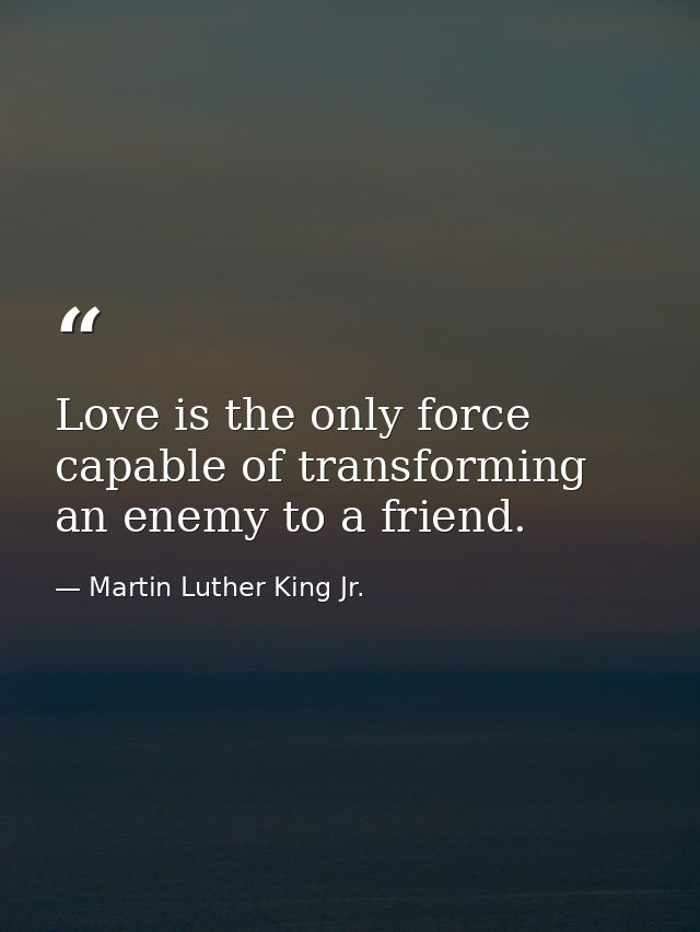 Love is the only force capable of transforming an enemy to a friend. — Martin Luther King Jr.