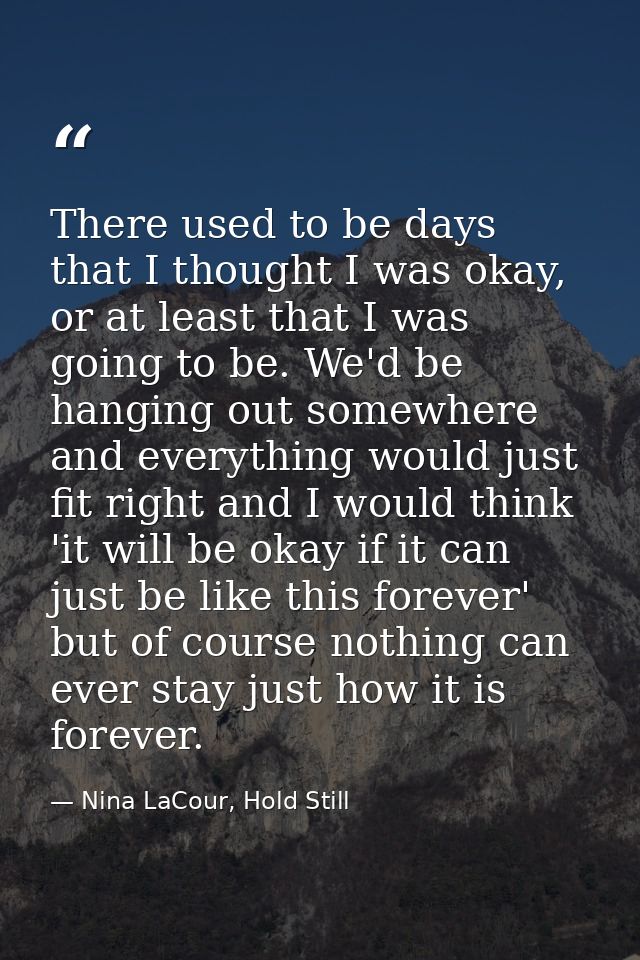 There used to be days that I thought I was okay, or at least that I was going to be. We'd be hanging out somewhere and e — Nina LaCour, Hold Still