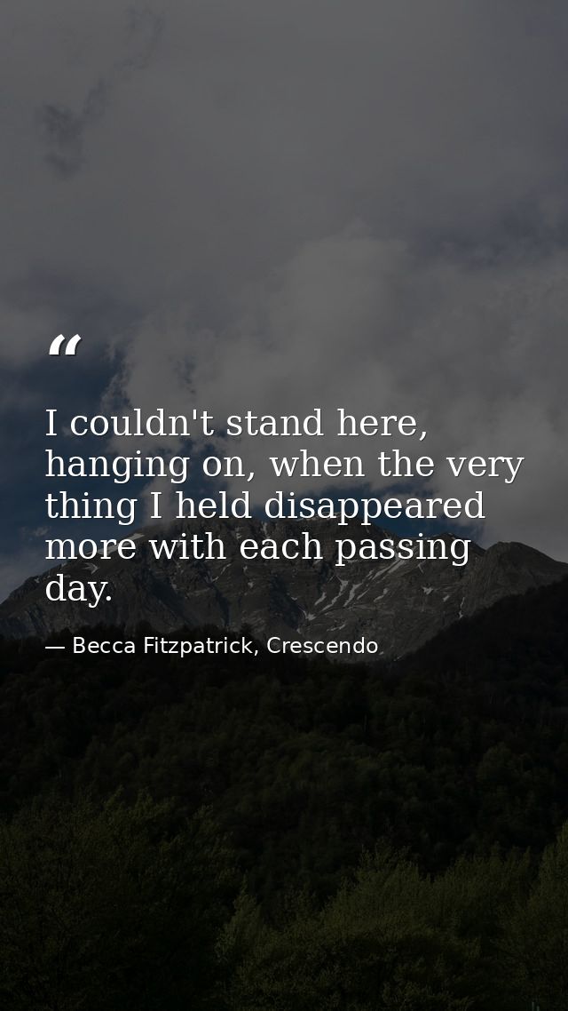 I couldn't stand here, hanging on, when the very thing I held disappeared more with each passing day. — Becca Fitzpatrick, Crescendo