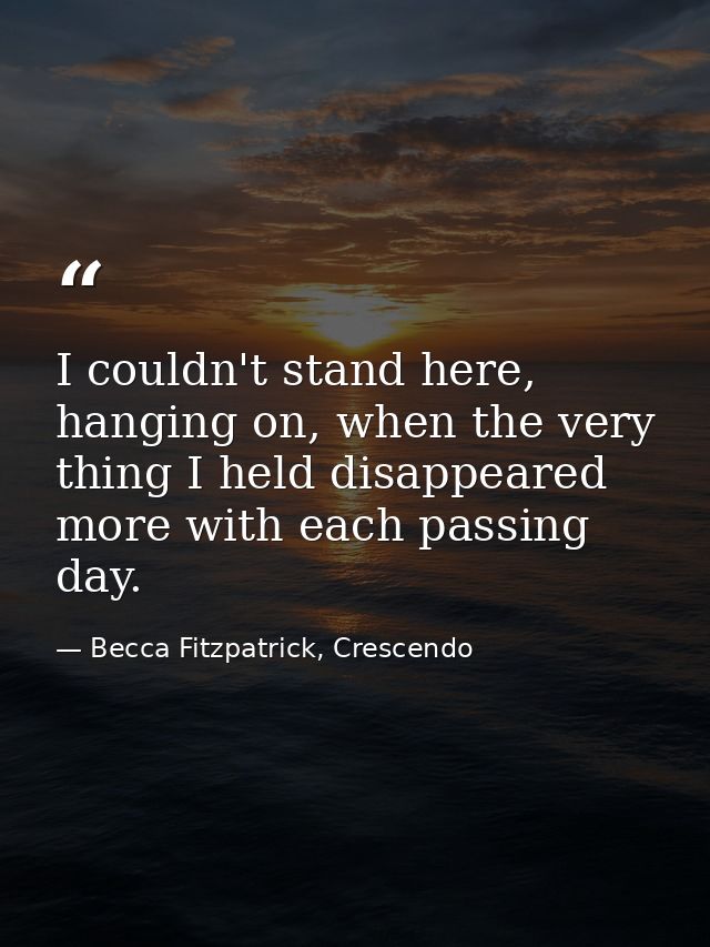 I couldn't stand here, hanging on, when the very thing I held disappeared more with each passing day. — Becca Fitzpatrick, Crescendo
