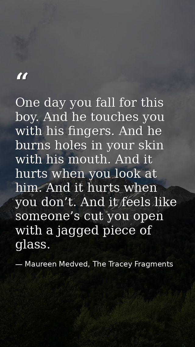 One day you fall for this boy. And he touches you with his fingers. And he burns holes in your skin with his mouth. And  — Maureen Medved, The Tracey Fragments