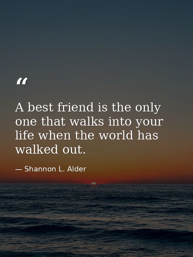 A best friend is the only one that walks into your life when the world has walked out. — Shannon L. Alder