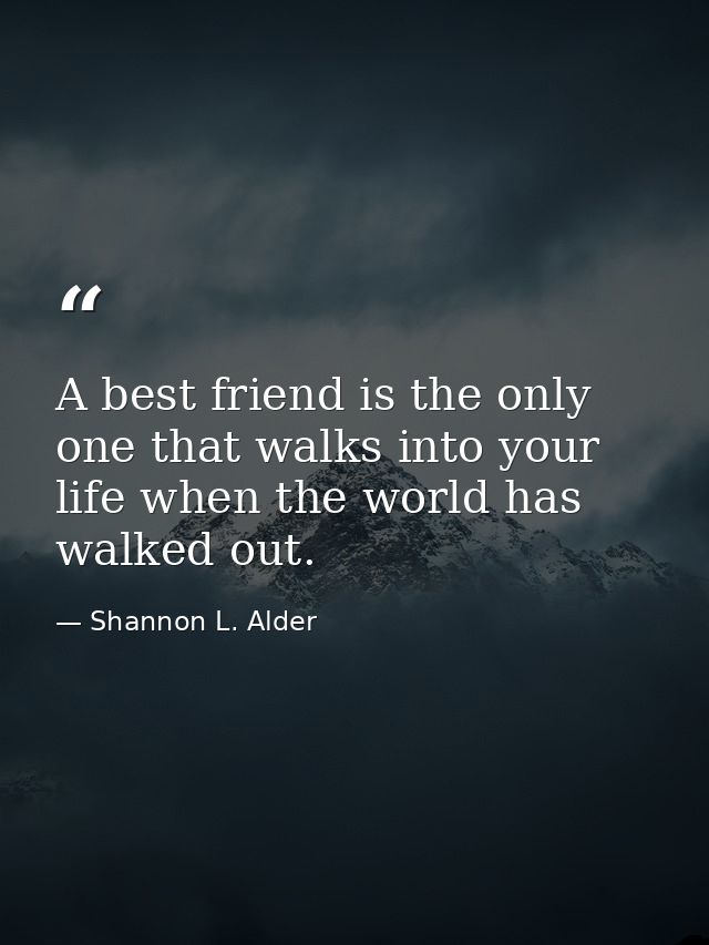 A best friend is the only one that walks into your life when the world has walked out. — Shannon L. Alder