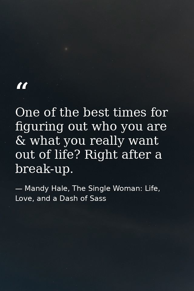 One of the best times for figuring out who you are & what you really want out of life? Right after a break-up. — Mandy Hale, The Single Woman: Life, Love, and a Dash of Sass