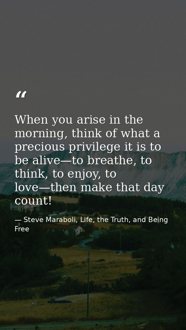 When you arise in the morning, think of what a precious privilege it is to be alive—to breathe, to think, to enjoy, to l — Steve Maraboli, Life, the Truth, and Being Free