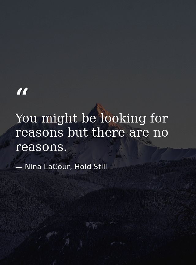 You might be looking for reasons but there are no reasons. — Nina LaCour, Hold Still