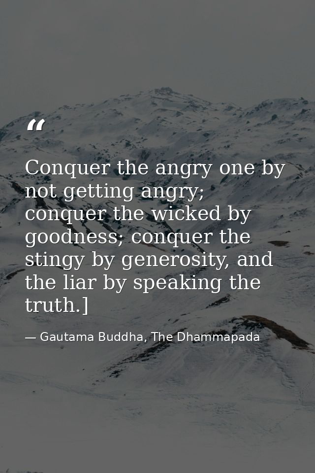 Conquer the angry one by not getting angry; conquer the wicked by goodness; conquer the stingy by generosity, and the li — Gautama Buddha, The Dhammapada