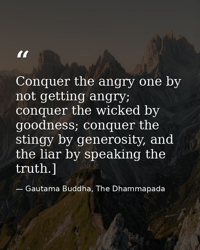 Conquer the angry one by not getting angry; conquer the wicked by goodness; conquer the stingy by generosity, and the li — Gautama Buddha, The Dhammapada