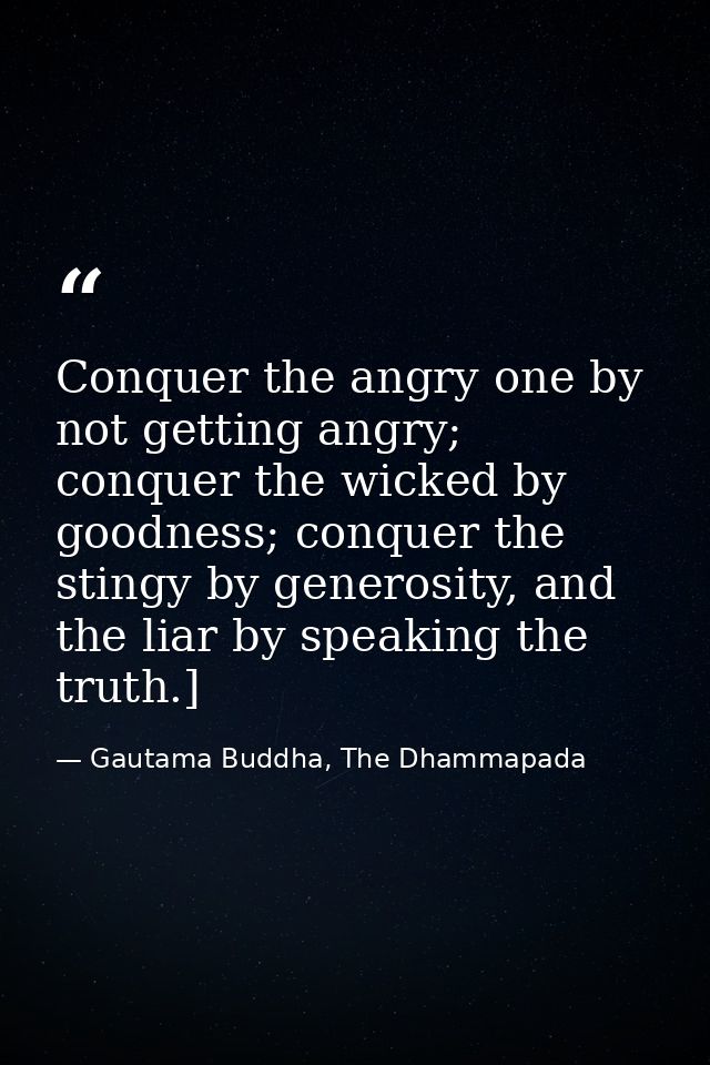 Conquer the angry one by not getting angry; conquer the wicked by goodness; conquer the stingy by generosity, and the li — Gautama Buddha, The Dhammapada