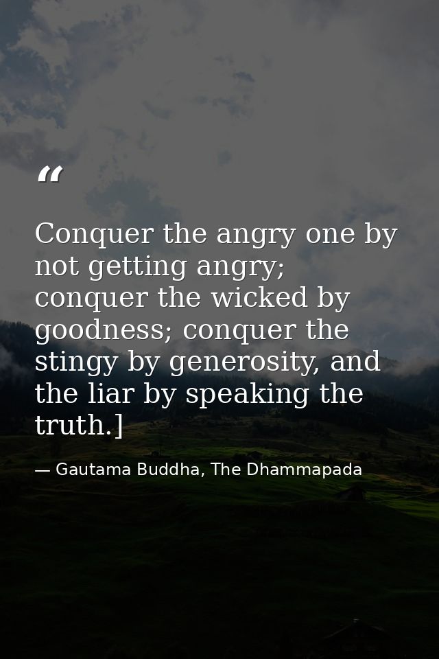Conquer the angry one by not getting angry; conquer the wicked by goodness; conquer the stingy by generosity, and the li — Gautama Buddha, The Dhammapada