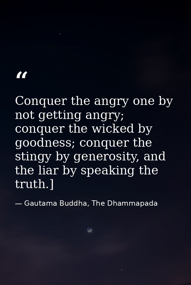 Conquer the angry one by not getting angry; conquer the wicked by goodness; conquer the stingy by generosity, and the li — Gautama Buddha, The Dhammapada