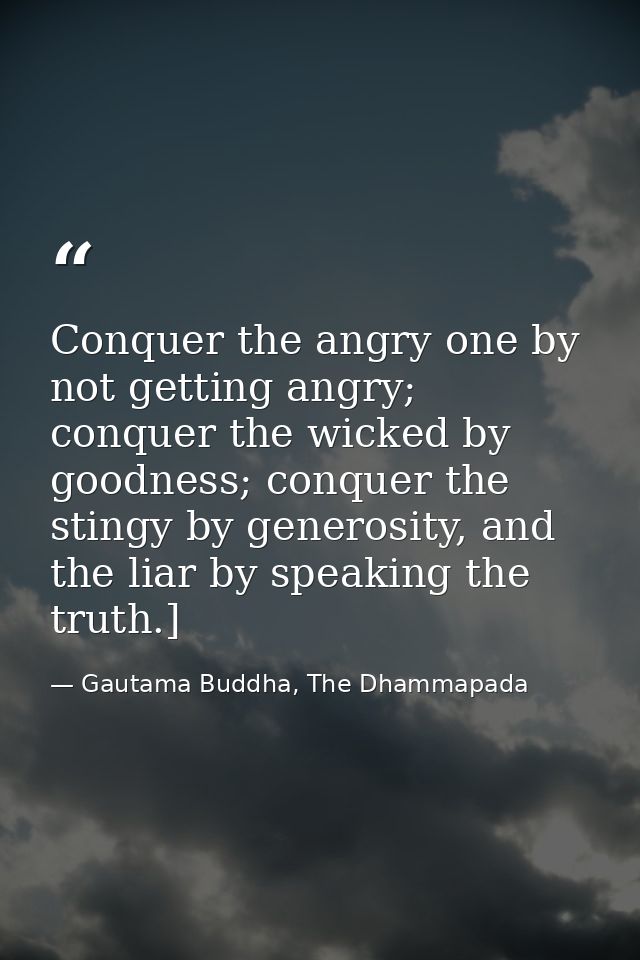 Conquer the angry one by not getting angry; conquer the wicked by goodness; conquer the stingy by generosity, and the li — Gautama Buddha, The Dhammapada