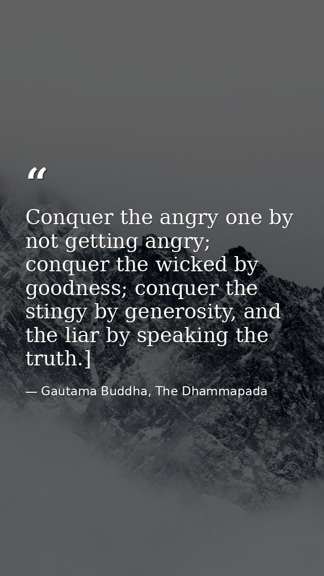 Conquer the angry one by not getting angry; conquer the wicked by goodness; conquer the stingy by generosity, and the li — Gautama Buddha, The Dhammapada