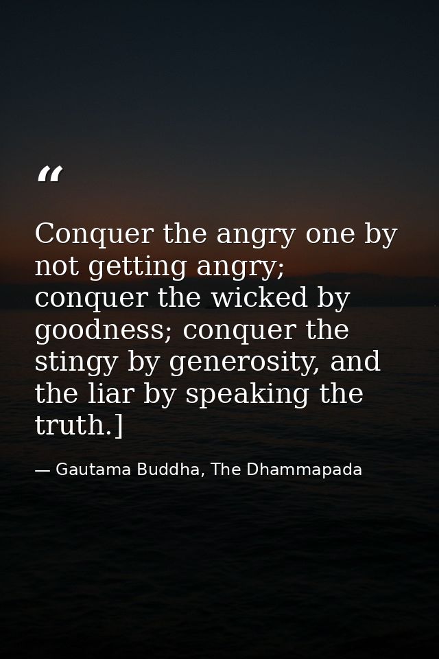 Conquer the angry one by not getting angry; conquer the wicked by goodness; conquer the stingy by generosity, and the li — Gautama Buddha, The Dhammapada