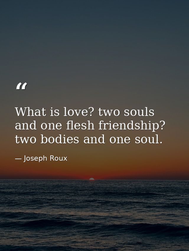 What is love? two souls and one flesh friendship? two bodies and one soul. — Joseph Roux