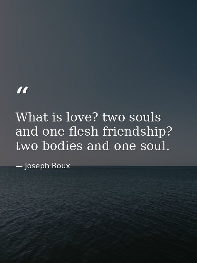What is love? two souls and one flesh friendship? two bodies and one soul. — Joseph Roux