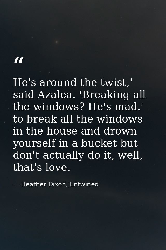 He's around the twist,' said Azalea. 'Breaking all the windows? He's mad.' to break all the windows in the house and dro — Heather Dixon, Entwined
