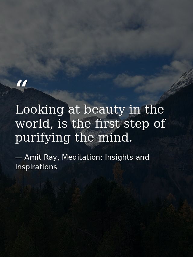 Looking at beauty in the world, is the first step of purifying the mind. — Amit Ray, Meditation: Insights and Inspirations