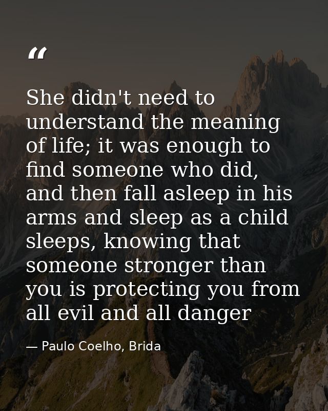 She didn't need to understand the meaning of life; it was enough to find someone who did, and then fall asleep in his ar — Paulo Coelho, Brida