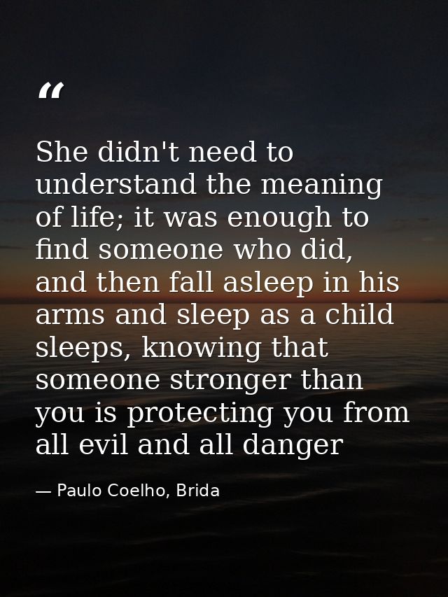 She didn't need to understand the meaning of life; it was enough to find someone who did, and then fall asleep in his ar — Paulo Coelho, Brida